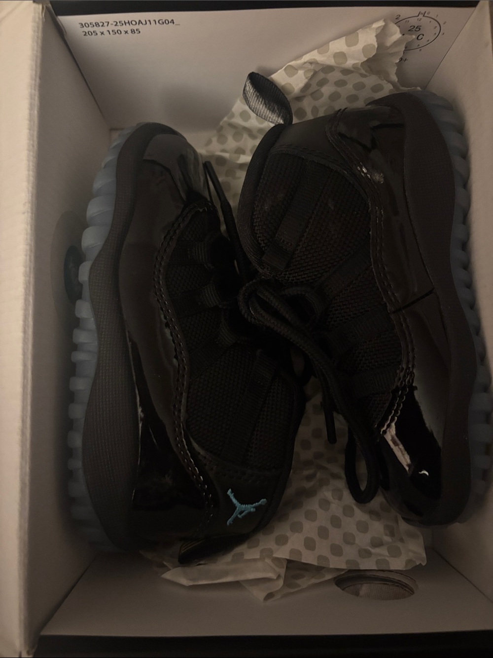 Jordan 11 Retro Kids Black with Ice Blue Outsole Sneakers (TD)